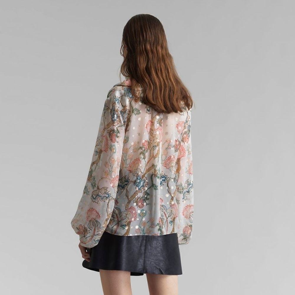 Chloe Floral Printed Blouse in Silk Lurex - Picture 3 of 16